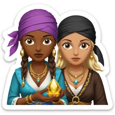 2 women one is gypsy fortune teller and one is a pirate sticker