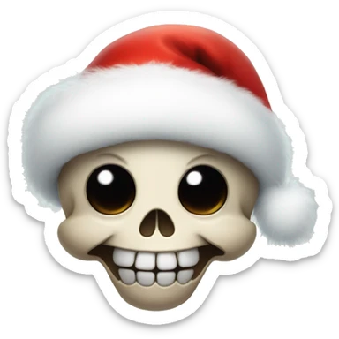 Cute, happy little skull wearing a fluffy Santa hat. sticker