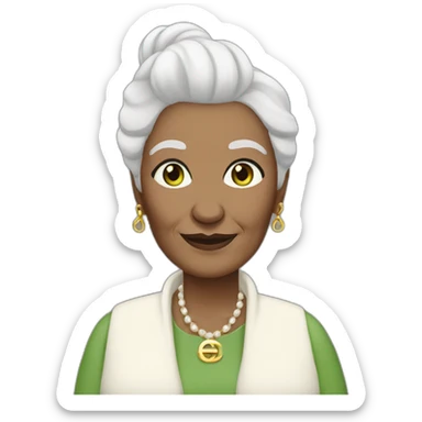 old woman grandma with Chanel white hair in a bun, white skin, green eyes sticker