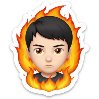 boy with short black hair, fire, risk-taker, realist sticker