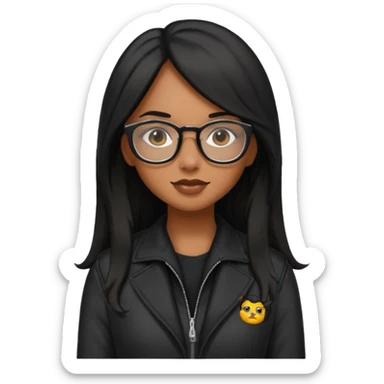 Brownskin girl with glasses and long black hair wearing glasses and a tight black jacket  sticker