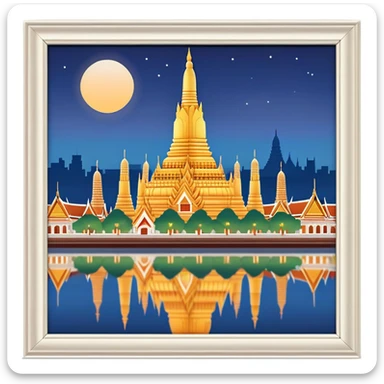 Cinematic Realistic Wat Arun Landmark Emoji, depicted with majestic temple spires illuminated against twilight rendered with intricate detail and soft, ethereal lighting. sticker
