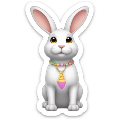 Un conejo de color blanco con pulseras y un collar que deja colors store sticker