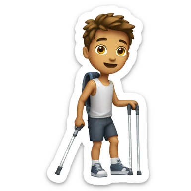 A boy with one broken leg using crutches with a bit of muscles  sticker