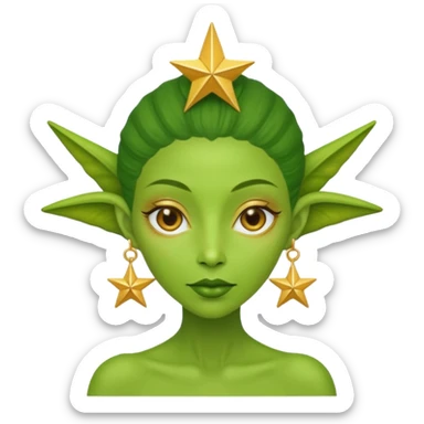 green alien woman with golden star earrings sticker