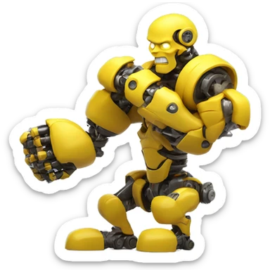 Flexing yellow mechanical cyborg bicep with shocks attached to arm sticker