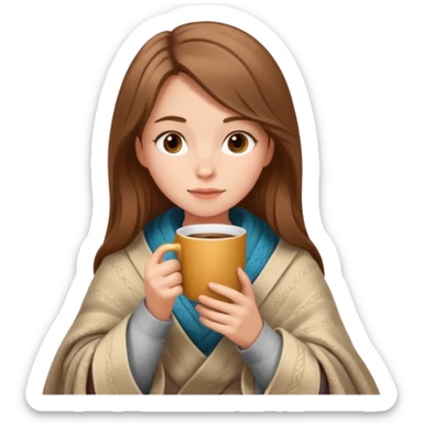 Beige Brown hair Girl drinking coffee, with a cozy blanket and book sticker