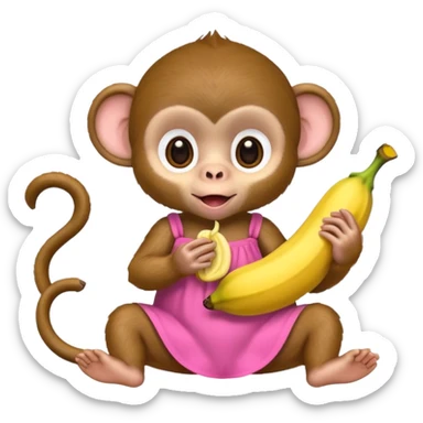 Cute baby monkey Eating a banana in a dress ￼￼ sticker