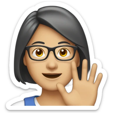 Asian woman with glasses waving sticker