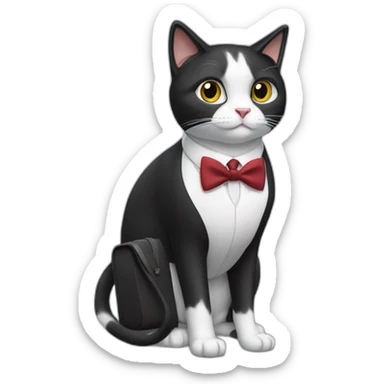 Tuxedo cat in tie and with briefcase sticker