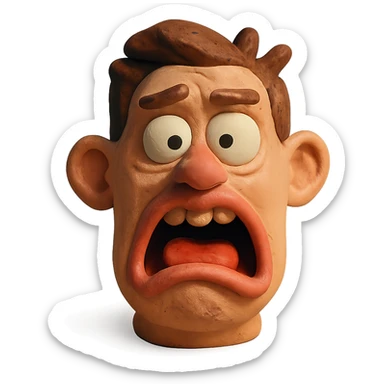 surprised and disgusted face in claymation style sticker