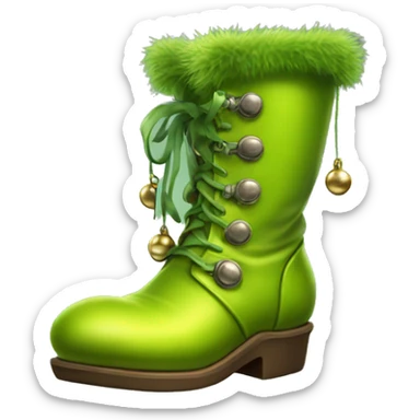 Realistic isolated chartreuse elf boots with bells. sticker