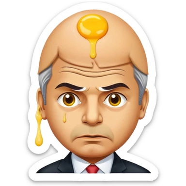 Pakistani Prime Minister Shehbaz Sharif with egg yolk dripping down his head, looking embarrassed sticker