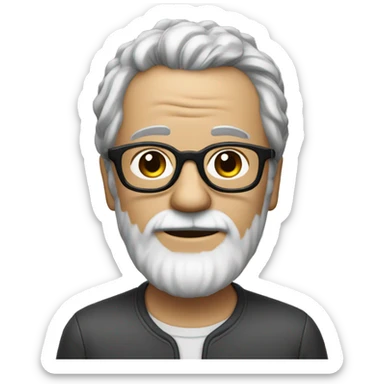 Man with thinning salt and pepper hair and glasses with a gray shitzu  sticker