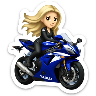 Blonde girl on a dark blue Yamaha R6 side view sticker