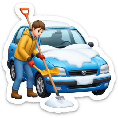 Shovelling out a car in the snow sticker