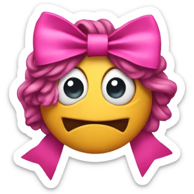 a mad emoji with a pink bow and acting sassy sticker