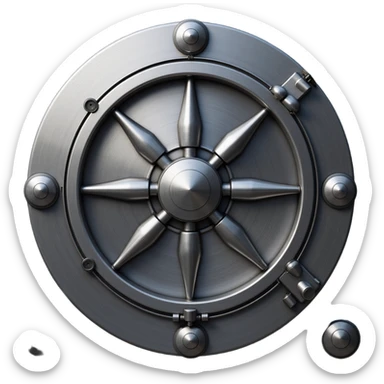 the face of a vault door, skeuomorphism style, brushed metal, realistic highlights, tactile details sticker