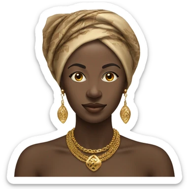 An african woman wearing a traditional headscarf and with gold earrings and necklace sticker