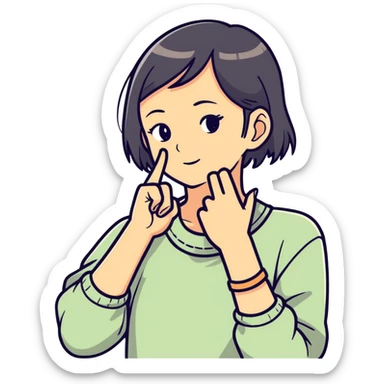 A girl pinch her finger and taking her hand and going across her neck sticker