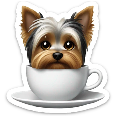 black and white yorkie sitting at a table drinking coffee  sticker