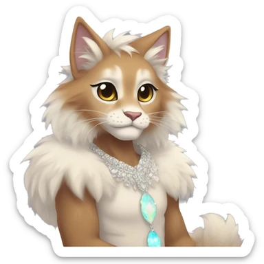 Furry, sparkle, iridescent, colorful, pastel, edgy, cool, fantasy beautiful, brown, beige, white, divine, godly, angelic, animal, anthro, full body, fursona, feline sticker