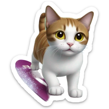 cat surfing over a rainbow in a galaxy sticker