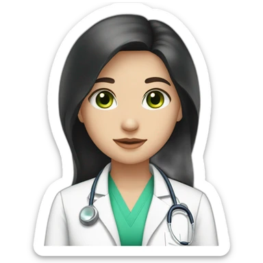 doctor, black hair, girl, white skin, straight hair, green eyes sticker