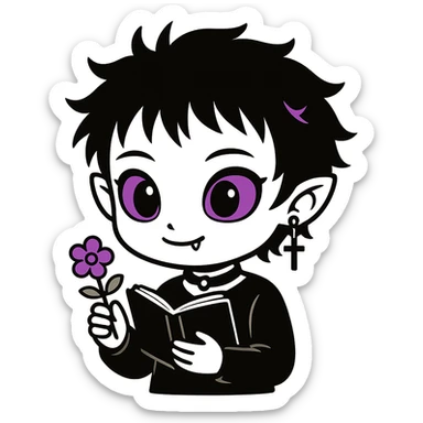 Remove the background and any text from this goth banner, keep it cute, expressive, minimal, in the style of imagen-4-fast-KaUtLiSA10F, with a transparent background. sticker