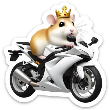 A hamster with a crown riding a full-white Yamaha-r3 sticker