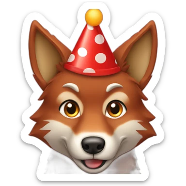smiling red wolf birthday hat sticker