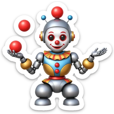 a Circus clown cute robot juggling two metal ball sticker