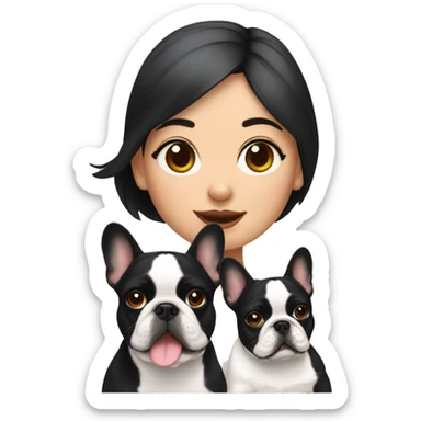 Girl with dark hair and 3 French bulldogs  sticker