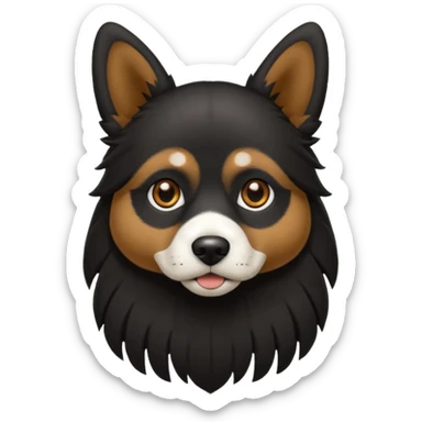 haz un perro negro con las patas y el ozico blancos toques marrones mucho pelo y ojos marrones sticker