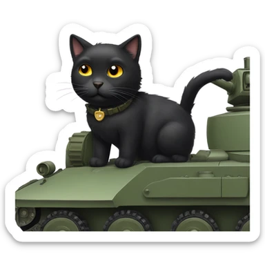 Fluffy black cat driving a tank sticker