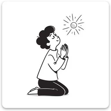Person kneeling in prayer, talking to God, spiritual moment sticker