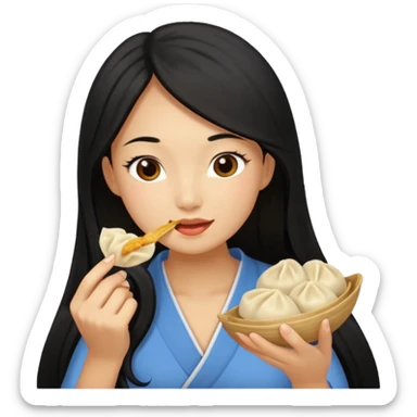 dumpling eat ginger woman long hair sticker