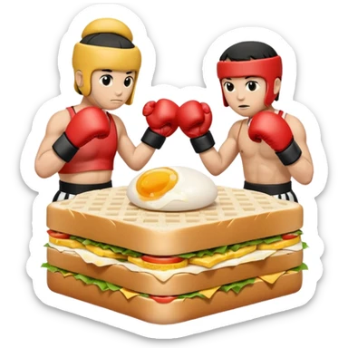 Chess pieces boxing, holding guard and jabbing, on top of an egg sandwich sticker