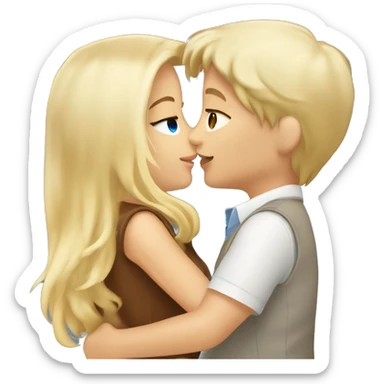Blonde blue eyed girl giving tanned brown haired boy a kiss  sticker