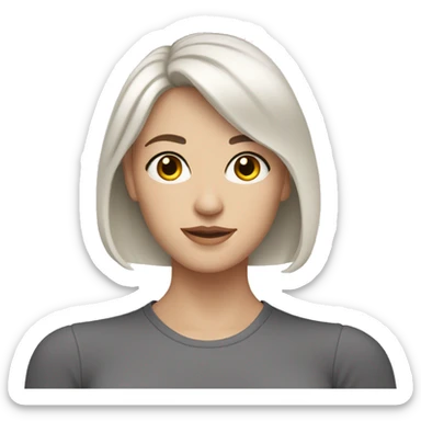 white woman with white medium length hair , with hazel eyes and dark hair sticker