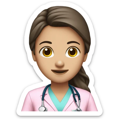 pretty brunette nurse with long hair in pink scrubs sticker