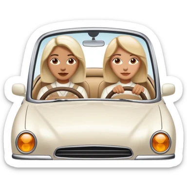 a man and a woman are driving in a white car sticker