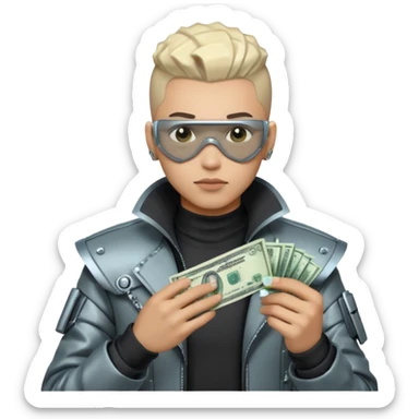 Cyber punk man holding money sticker