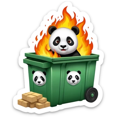 Dumpster fire with panda sticker