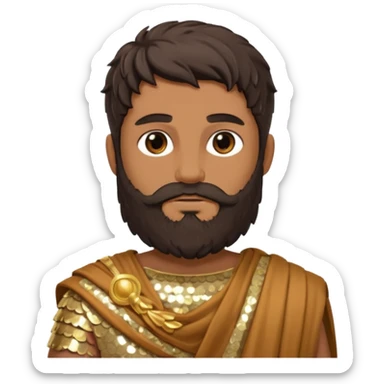 Faunus, God from Nature Roman Deities with long dark brown hair and beard, tan sequin toga sticker