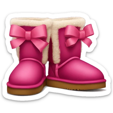 Realistic pair of raspberry color Ugg fur boots laced up with ribbon bows. sticker