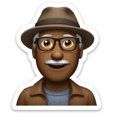 60 years brown skin man who wear glasses and Rudolf hat sticker