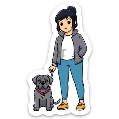 Elegant woman with black hair posing with Cane Corso dog sticker