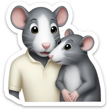 a gray rat with a white muzzle in the arms of a guy with dark hair sticker