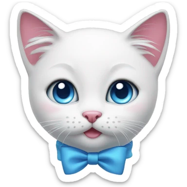 white cat with a pink bow and blue eyes sticker